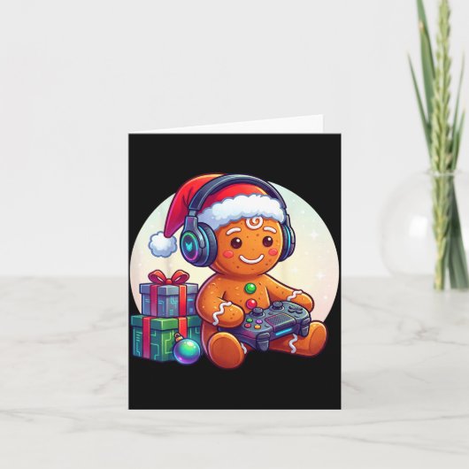 Funny Christmas Gamer Gingerbread Xmas Gaming Men Kaart (Voorkant)