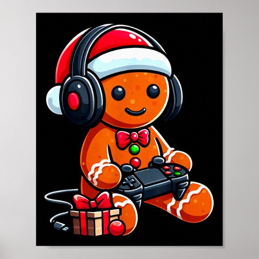 Funny Christmas Gamer Gingerbread Xmas Gaming Men  Poster (Voorkant)