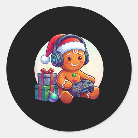 Funny Christmas Gamer Gingerbread Xmas Gaming Men  Ronde Sticker (Voorkant)