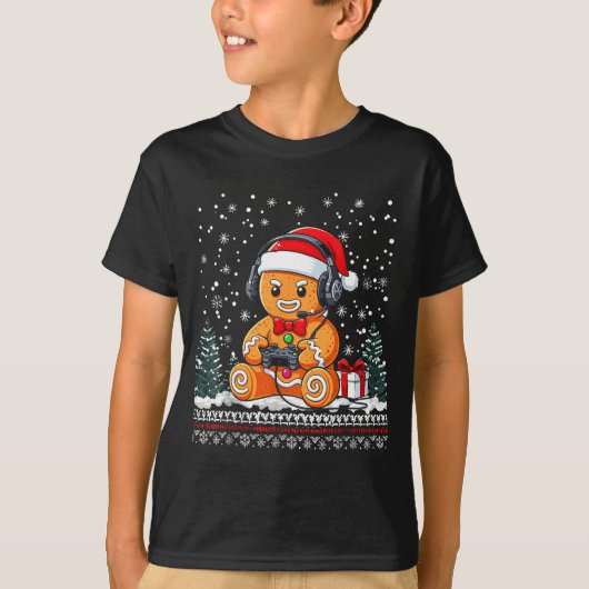 Funny Christmas Gamer Gingerbread Xmas Gaming Men  T-shirt (Voorkant)
