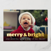 Funny Christmas Geboorte Aankondiging Goudfolie Ka (Voorkant)