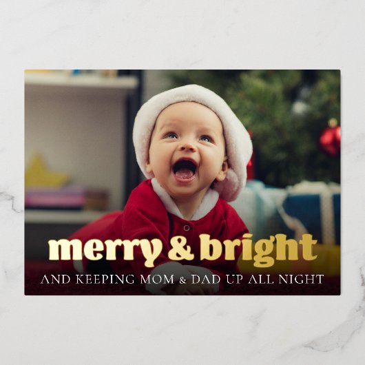 Funny Christmas Geboorte Aankondiging Goudfolie Ka (Voorkant)