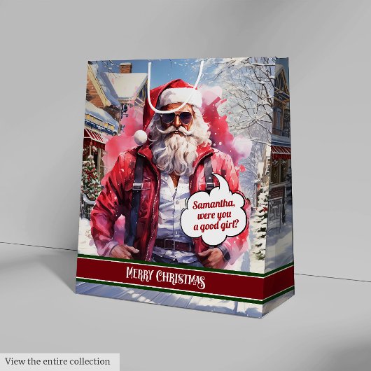 Funny Christmas Gift Bag Handsome Santa Keepsake Medium Cadeauzakje