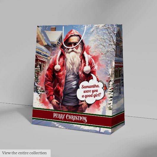 Funny Christmas Gift Bag Handsome Santa Keepsake Medium Cadeauzakje