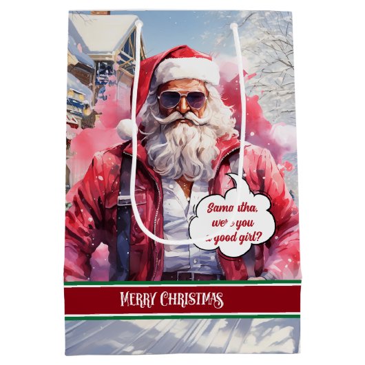 Funny Christmas Gift Bag Handsome Santa Keepsake Medium Cadeauzakje (Achterkant)