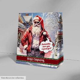 Funny Christmas Gift Bag Santa Medium Holiday Art Cadeauzakje