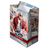 Funny Christmas Gift Bag Santa Medium Holiday Art Medium Cadeauzakje (Voorkant Gekanteld)