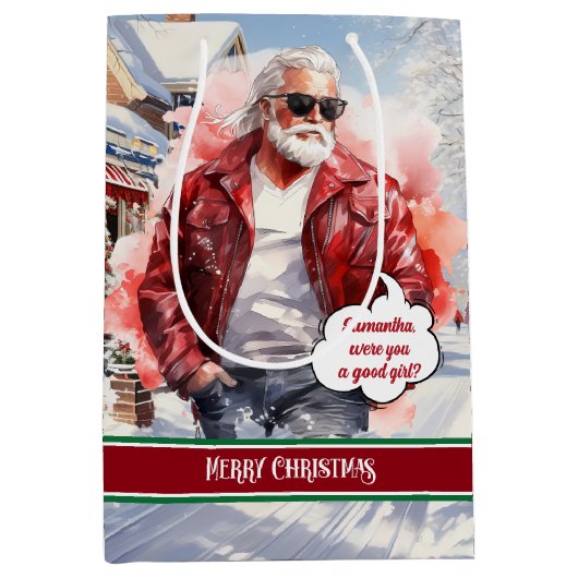 Funny Christmas Gift Bag Santa Medium Holiday Art Medium Cadeauzakje (Voorkant)