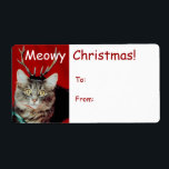 Funny Christmas Gift Label Labels<br><div class="desc">Kerstcadeau label labels,  met een kat verkleed voor de vakantie! Voer uw gegevens in de daarvoor bestemde ruimte in of klik op Aanpassen om tekst te bewerken.</div>