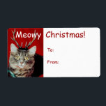 Funny Christmas Gift Label Labels<br><div class="desc">Kerstcadeau label labels,  met een kat verkleed voor de vakantie! Voer uw gegevens in de daarvoor bestemde ruimte in of klik op Aanpassen om tekst te bewerken.</div>