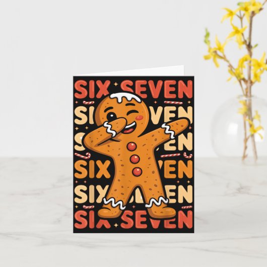 Funny Christmas Gingerbread Cookie Dab Six Seven 6 Kaart (Gele Bloem)