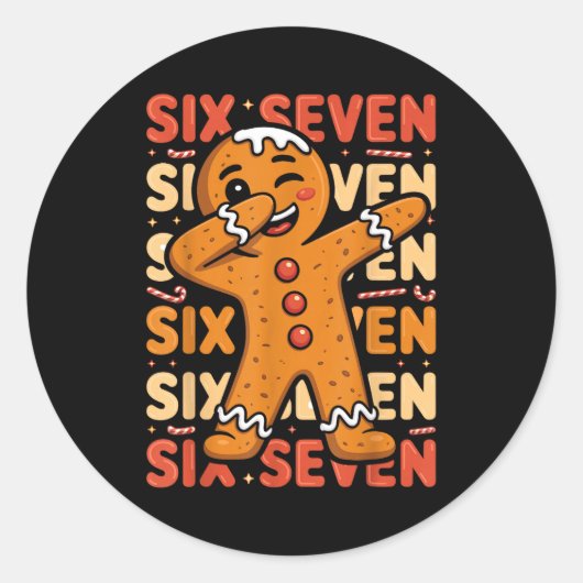 Funny Christmas Gingerbread Cookie Dab Six Seven 6 Ronde Sticker (Voorkant)