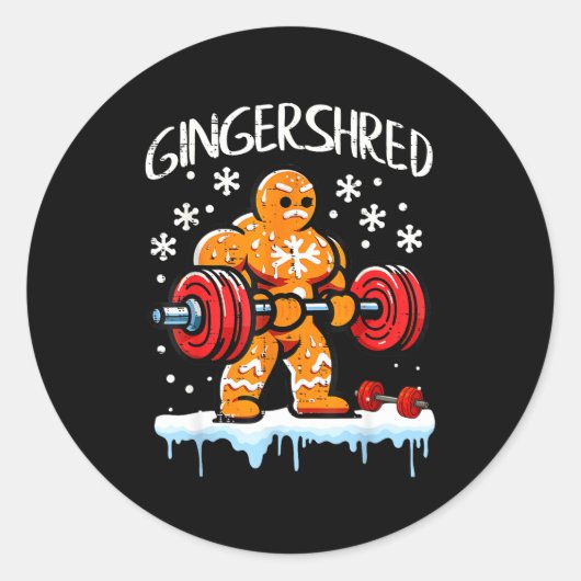 Funny Christmas Gingerbread Gingershred Gym Bodybu Ronde Sticker (Voorkant)