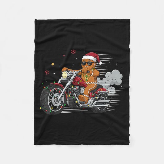 Funny Christmas Gingerbread Man Biker Riding A Mot Fleece Deken (Voorkant)