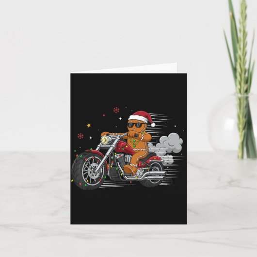Funny Christmas Gingerbread Man Biker Riding A Mot Kaart (Voorkant)