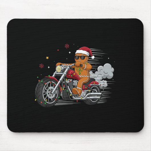 Funny Christmas Gingerbread Man Biker Riding A Mot Muismat (Voorkant)