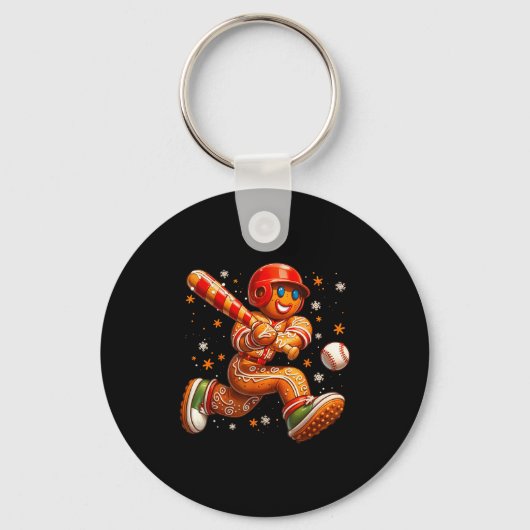 Funny Christmas Gingerbread Man Playing Baseball C Sleutelhanger (Voorkant)
