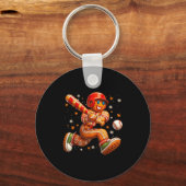 Funny Christmas Gingerbread Man Playing Baseball C Sleutelhanger (Voorkant)