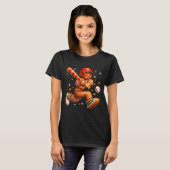 Funny Christmas Gingerbread Man Playing Baseball C T-shirt (Voorkant volledig)