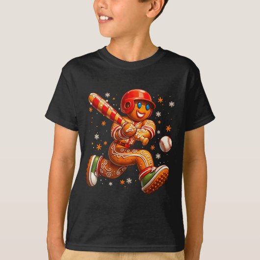 Funny Christmas Gingerbread Man Playing Baseball C T-shirt (Voorkant)