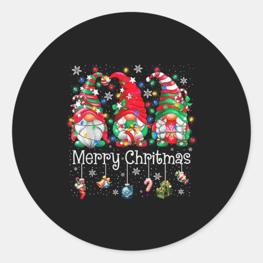 Funny Christmas Gnome Hanging With My Gnomies Fami Ronde Sticker (Voorkant)