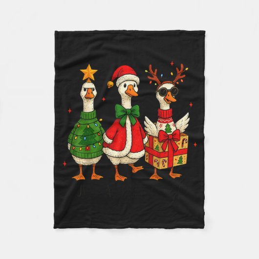 Funny Christmas Goose Jolly Geese Santa Reindeer X Fleece Deken (Voorkant)