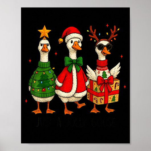 Funny Christmas Goose Jolly Geese Santa Reindeer X Poster (Voorkant)