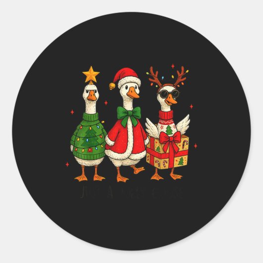 Funny Christmas Goose Jolly Geese Santa Reindeer X Ronde Sticker (Voorkant)