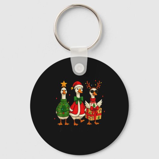 Funny Christmas Goose Jolly Geese Santa Reindeer X Sleutelhanger (Voorkant)