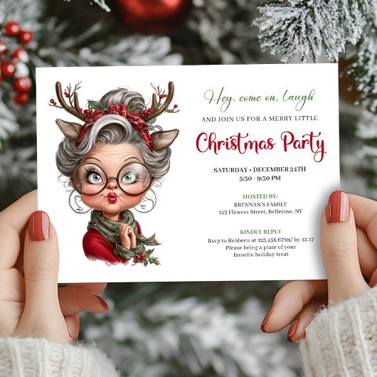 Funny Christmas Granny Festive Party Invitation Kaart