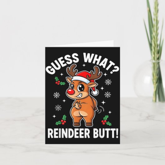 Funny Christmas Guess What Reindeer Butt Santa Hat Kaart (Voorkant)