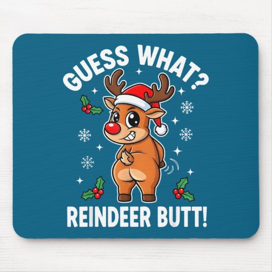 Funny Christmas Guess What Reindeer Butt Santa Hat Muismat (Voorkant)