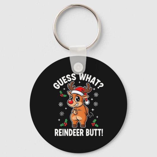 Funny Christmas Guess What Reindeer Butt Santa Hat Sleutelhanger (Voorkant)