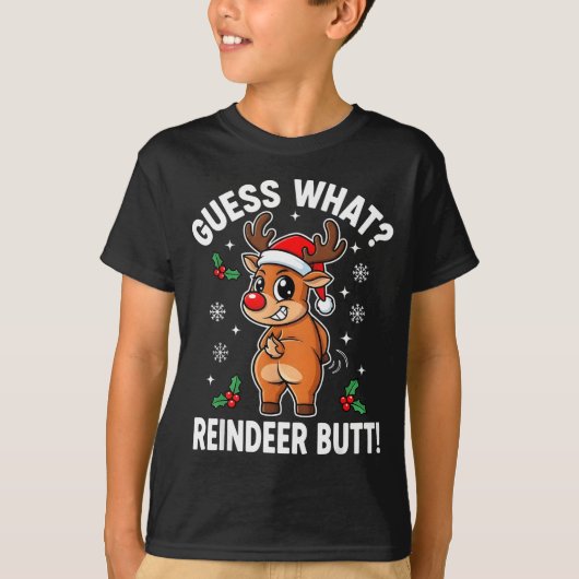 Funny Christmas Guess What Reindeer Butt Santa Hat T-shirt (Voorkant)