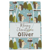 Funny Christmas Hedgehogs Kinder naam Medium Cadeauzakje (Voorkant)