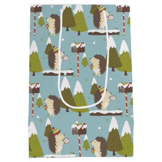 Funny Christmas Hedgehogs Kinder naam Medium Cadeauzakje (Achterkant)