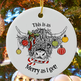 Funny Christmas Highland Koe Keramisch Ornament