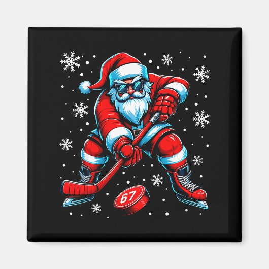 Funny Christmas Hockey Cool Santa Claus 6 7 Meme T Magneet (Voorkant)