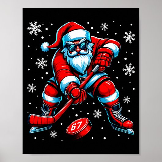 Funny Christmas Hockey Cool Santa Claus 6 7 Meme T Poster (Voorkant)