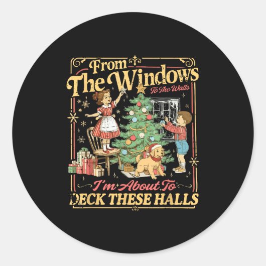 Funny Christmas Holiday From The Windows To The Wa Ronde Sticker (Voorkant)