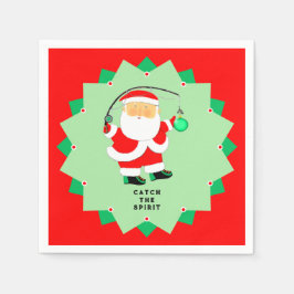 Funny Christmas Holiday Santa Fishing Servet
