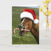 Funny Christmas horse with Santa hat smiling Kaart (Gele Bloem)