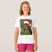 Funny Christmas horse with Santa hat smiling T-shirt (Voorkant volledig)