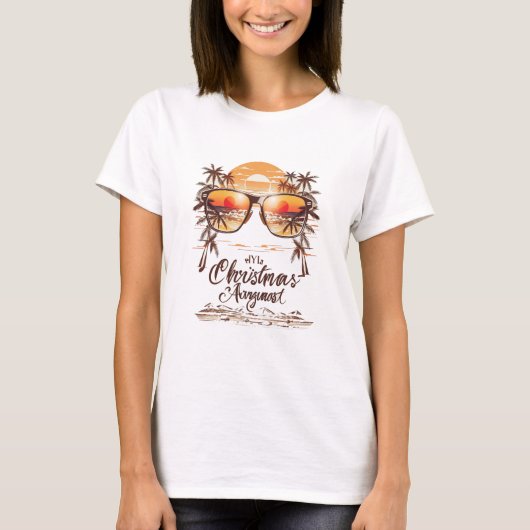 Funny Christmas in augustus  retro zonsondergang T-shirt (Voorkant)