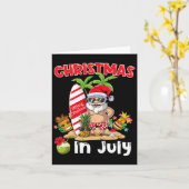 Funny Christmas In July Santa Surfing Summer Tiki  Kaart (Gele Bloem)