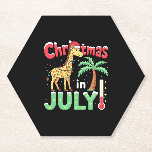 Funny Christmas in July Shirt Santa Giraffe Palm T Kartonnen Onderzetters (Voorkant)
