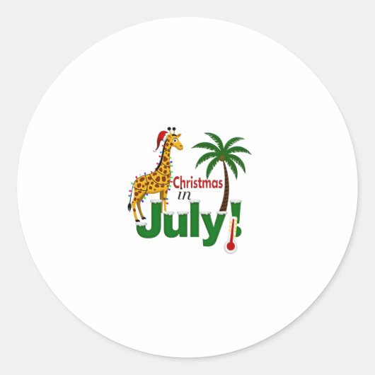 Funny Christmas in July Shirt Santa Giraffe Palm T Ronde Sticker (Voorkant)