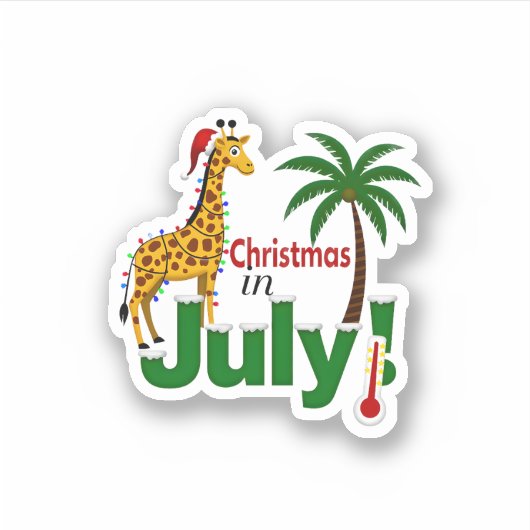 Funny Christmas in July Shirt Santa Giraffe Palm T Sticker (Voorkant)