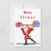 Funny Christmas Kaart Bodybuilder Santa met Cadeau (Achterkant)