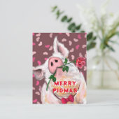 Funny Christmas Kaart Gentleman Pig met Roos (Staand voorkant)